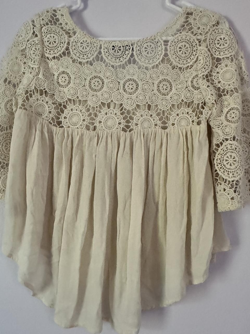 American Eagle Outfitters Cream Crochet Yoke Peasant Tunic - Picture 2 of 4